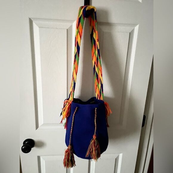 Authentic Handwoven Wayuu Tribe Bag/Handmade in Colombia blue / multicolor boho - Picture 8 of 9